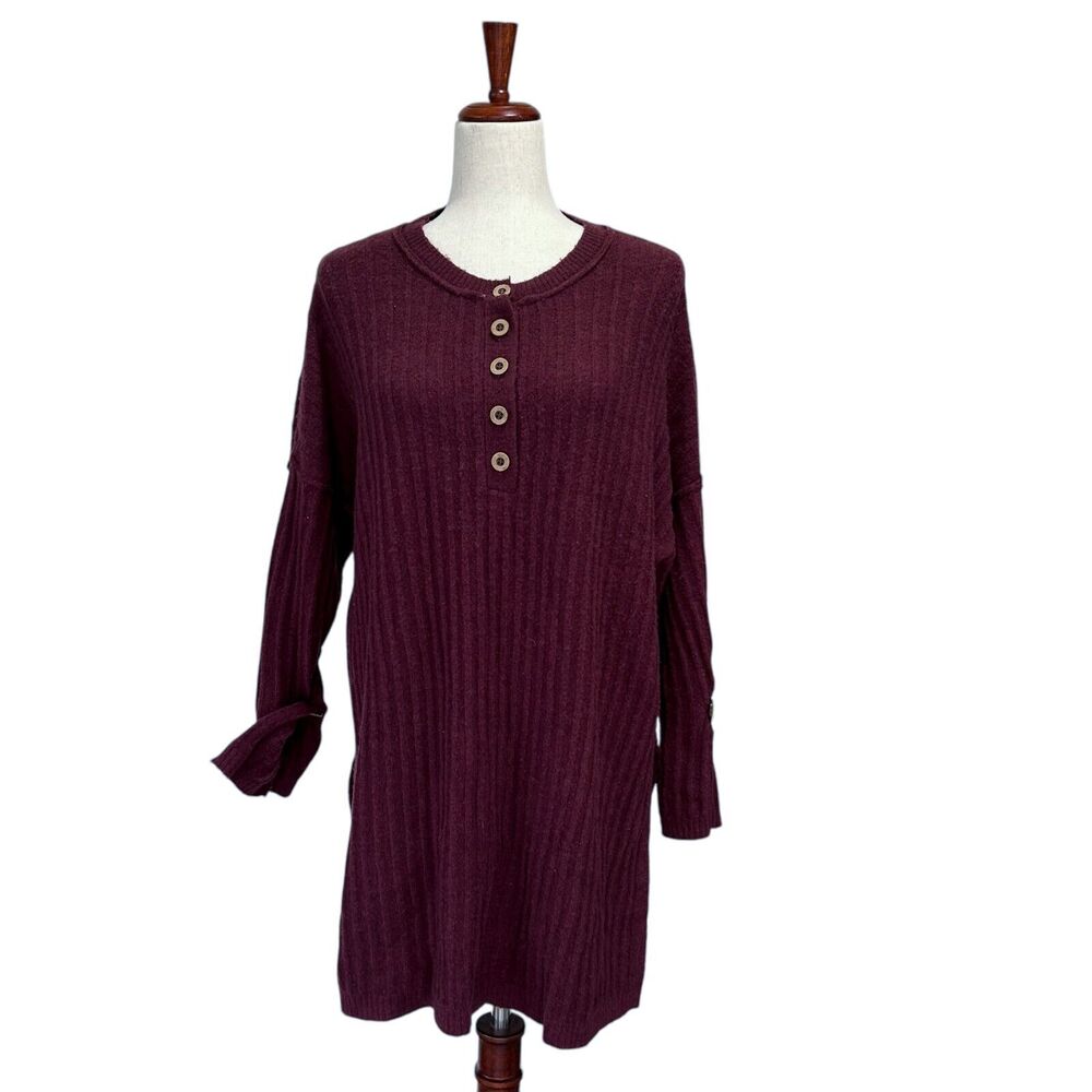 Intimately Free People Extra Small XS‎ Women's Maroon Henley Tunic Top Dress